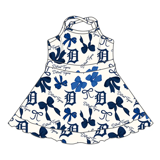 6.26 Preorder (moq 5)Baby Girls Strap Bows Plaid DT Short Ruffle Team Knee Length Dresses