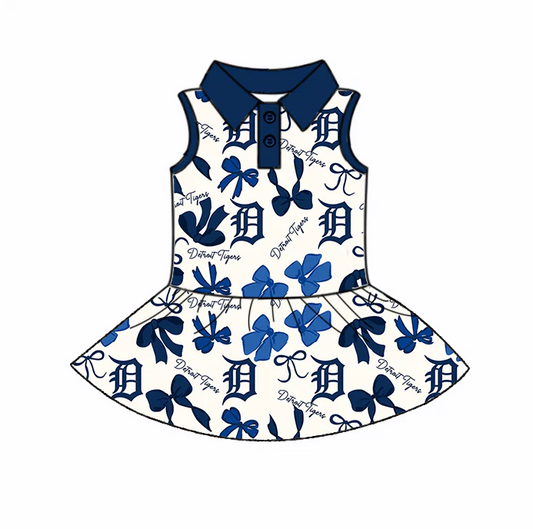 6.26 Preorder (moq 5)Baby Girls Navy Sleeveless Bows Plaid DT Button Team Knee Length Dresses