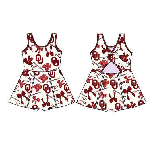 6.27 Preorder (moq 5)Baby Girls Red Sleeveless Bows Plaid OC Shorts Team Knee Length Dresses