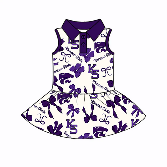 6.27 Preorder (moq 5)Baby Girls Purple Sleeveless Bows Plaid KS Button Team Knee Length Dresses