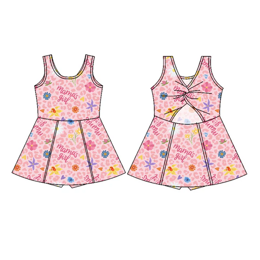 6.27 Preorder (moq 5)Baby Girls Sleeveless Pink Leopard Daddy's Girl Shorts Knee Length Dresses