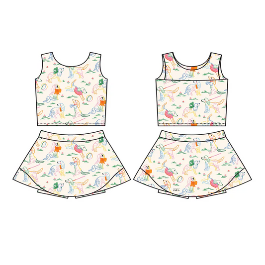 6.27 Preorder (moq 5)Baby Girls Sleeveless Dogs Balls Top Skorts Set