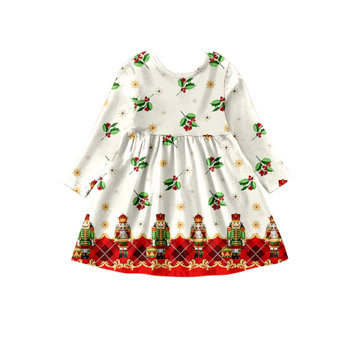 6.27 Preorder (moq 5)Baby Girls Long Sleeves Soldiers Holly Plaid Ruffle Knee Length Dresses