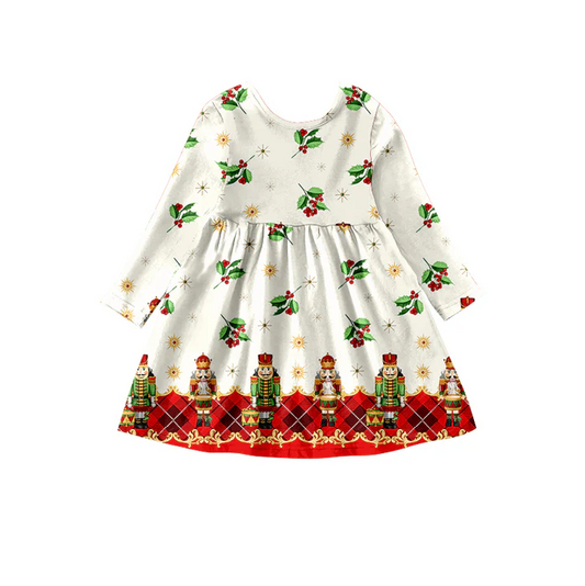 6.27 Preorder (moq 5)Baby Girls Long Sleeves Soldiers Holly Plaid Ruffle Knee Length Dresses