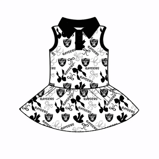 6.30 Preorder (moq 5)Baby Girls Sleeveless Black Bows Plaid Raiders Button Team Knee Length Dresses