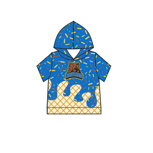 6.30 Preorder (moq 5)Baby Boys Blue Short Sleeves Bruins Drip Team Hoodies Top