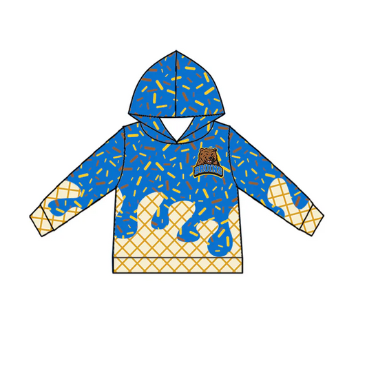 6.30 Preorder (moq 5)Baby Boys Blue Long Sleeves Bruins Drip Team Hoodies Top