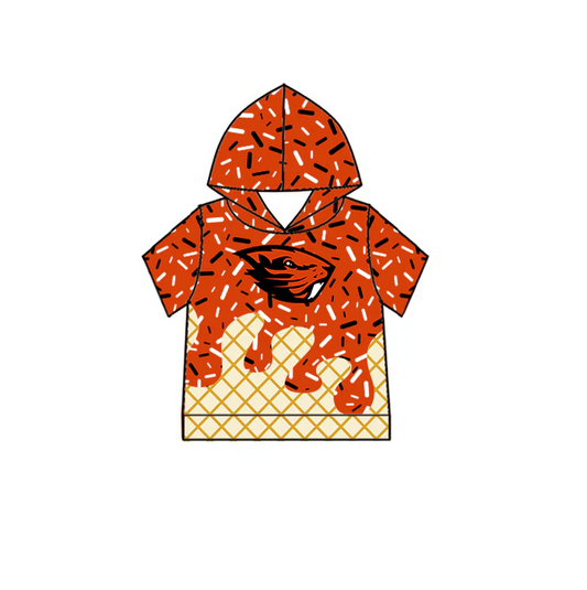 6.30 Preorder (moq 5)Baby Boys Orange Short Sleeves Eagle Drip Team Hoodies Top