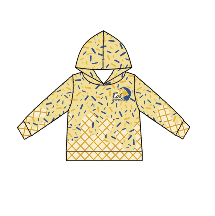 6.30 Preorder (moq 5)Baby Boys Yellow Long Sleeves Golden Bears Drip Team Hoodies Top
