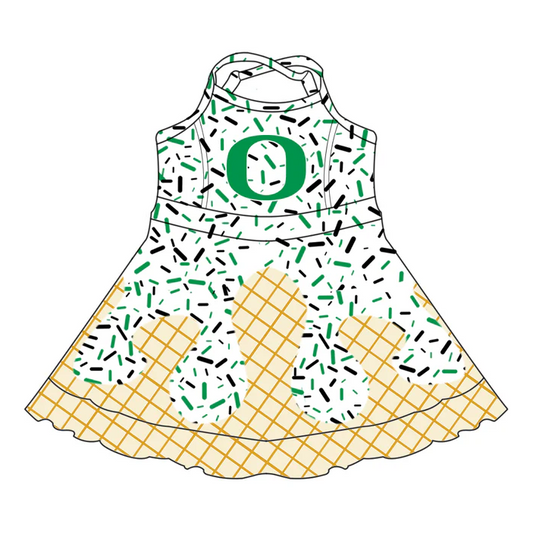 6.30 Preorder (moq 5)Baby Girls Strap Green O Drip Shorts Ruffle Team Knee Length Dresses
