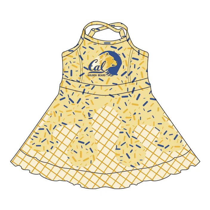 6.30 Preorder (moq 5)Baby Girls Yellow Strap Golden Bears Drip Shorts Ruffle Team Knee Length Dresses