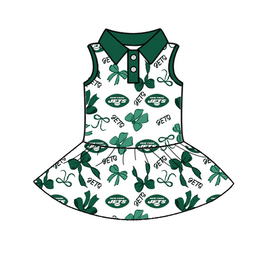 7.1 Preorder (moq 5)Baby Girls Green Sleeveless Bows Plaid Jets Button Team Knee Length Dresses