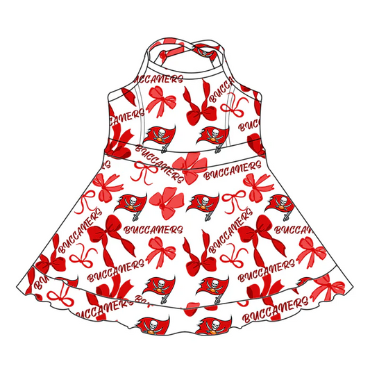 7.1 Preorder (moq 5)Baby Girls Strap Buccaners Bows Plaid Shorts Ruffle Team Knee Length Dresses