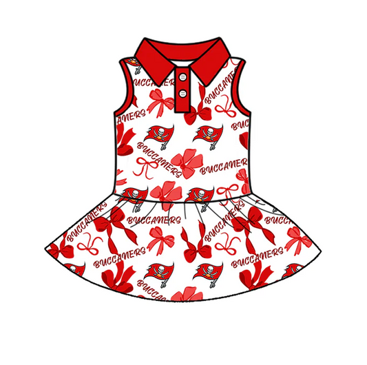 7.1 Preorder (moq 5)Baby Girls Red Sleeveless Bows Plaid Buccaners Button Team Knee Length Dresses