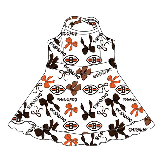 7.1 Preorder (moq 5)Baby Girls Strap Browns Bows Plaid Shorts Ruffle Team Knee Length Dresses