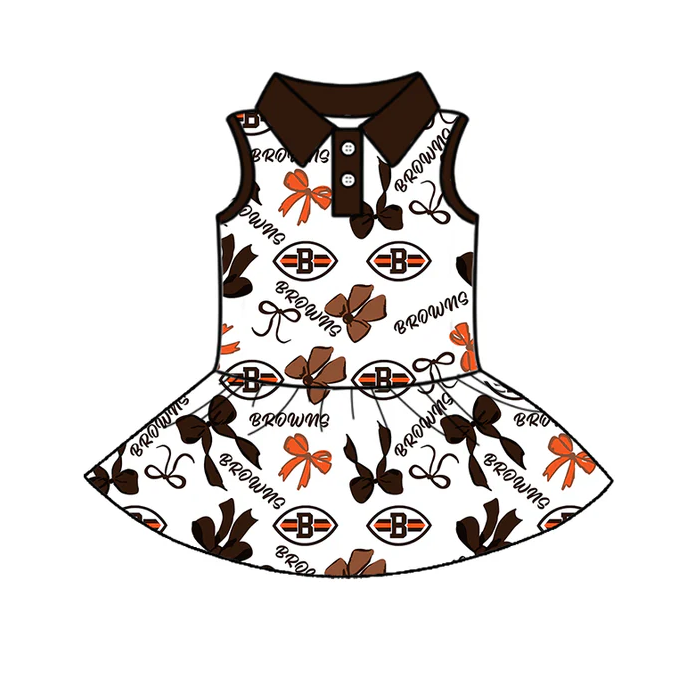 7.1 Preorder (moq 5)Baby Girls Sleeveless Bows Plaid Browns Button Team Knee Length Dresses