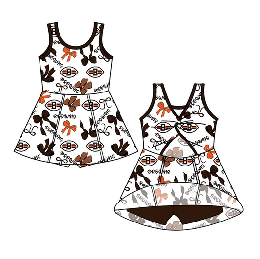 7.1 Preorder (moq 5)Baby Girls Sleeveless Bows Plaid Browns Short Team Knee Length Dresses