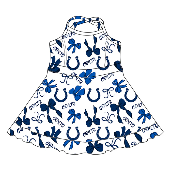 7.1 Preorder (moq 5)Baby Girls Strap Colts Bows Plaid Shorts Ruffle Team Knee Length Dresses