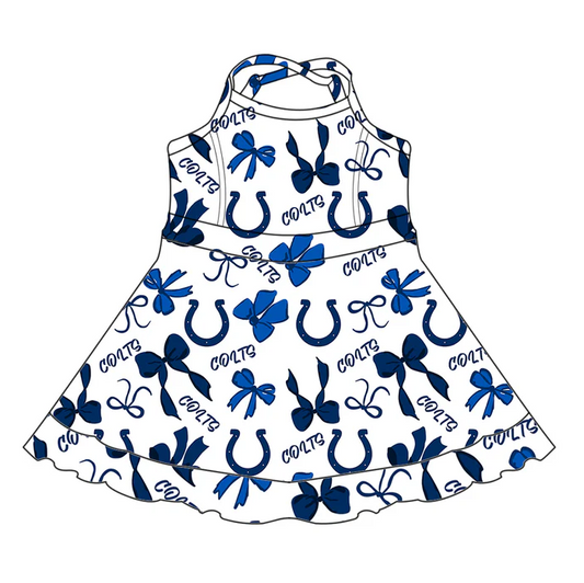 7.1 Preorder (moq 5)Baby Girls Strap Colts Bows Plaid Shorts Ruffle Team Knee Length Dresses