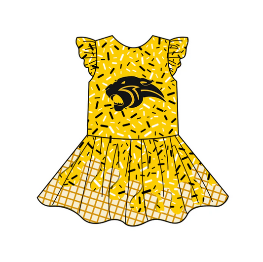 7.1 Preorder (moq 5)Baby Girls Golden Team Flutter Sleeve Knee Length Dresses