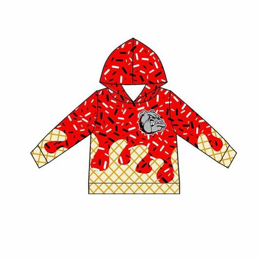 7.1 Preorder (moq 5)Baby Boys Red Long Sleeves Bulldogs Drip Team Hoodies Top