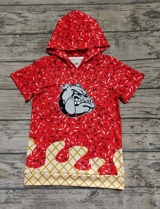 7.1 Preorder (moq 5)Baby Boys Red Short Sleeves Bulldogs Drip Team Hoodies Top