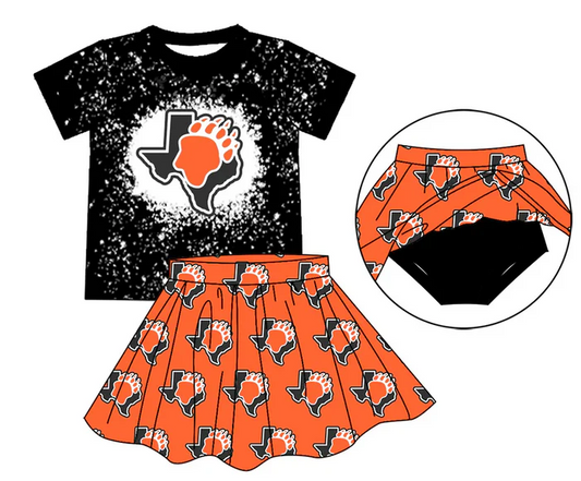 7.2 Preorder (moq 5)Baby Girls Black Paw Top Bummie Skorts Team Sets