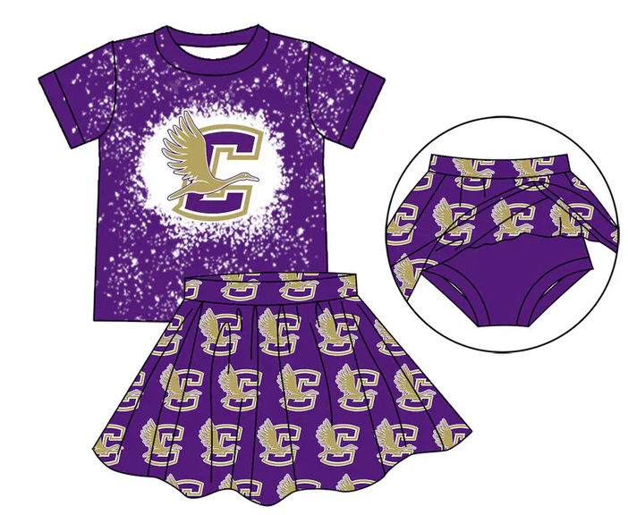 7.2 Preorder (moq 5)Baby Girls Purple C Top Bummie Skorts Team Sets