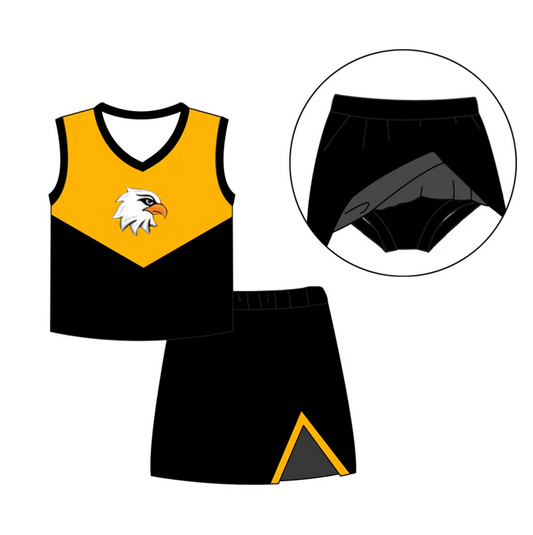 7.2 Preorder(moq 5) Baby Girls Gold Eagles Cheer Teams Top Skirt Clothes Sets