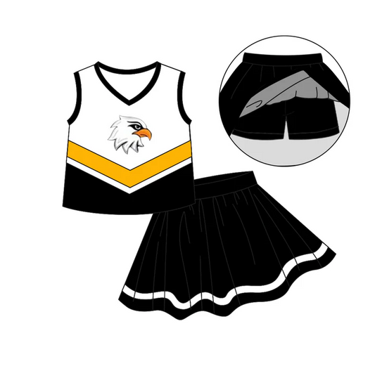 7.2 Preorder (moq 5)Baby Girls Black Eagles Cheer Team Top Skort Shorts Clothes Sets