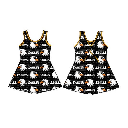 7.2 Preorder (moq 5)Baby Girls Sleeveless Black Eagles Short Team Knee Length Dresses