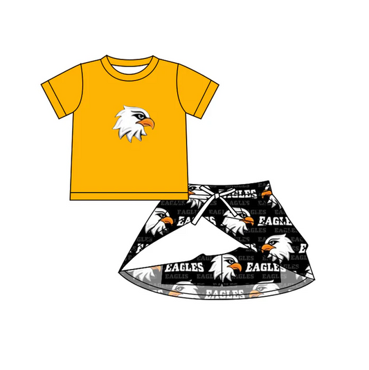 7.2 Preorder (moq 5)Baby Girls Gold Short Sleeves Eagle Top Skort Team Sets