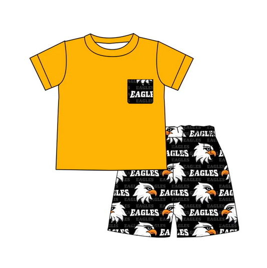 7.2 Preorder (moq 5)Baby Boys Mustard Pocket Top Eagles Shorts Team Clothes Sets