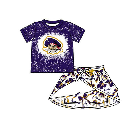7.2 Preorder (moq 5)Baby Girls Pirates Top Bows Skorts Team Clothes Sets