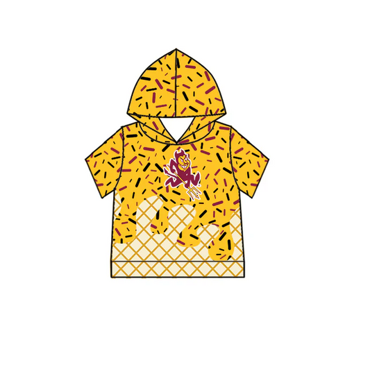 7.2 Preorder (moq 5)Baby Boys Yellow Short Sleeves Trident Drip Team Hoodies Top