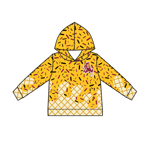 7.2 Preorder (moq 5)Baby Boys Yellow Long Sleeves Trident Drip Team Hoodies Top