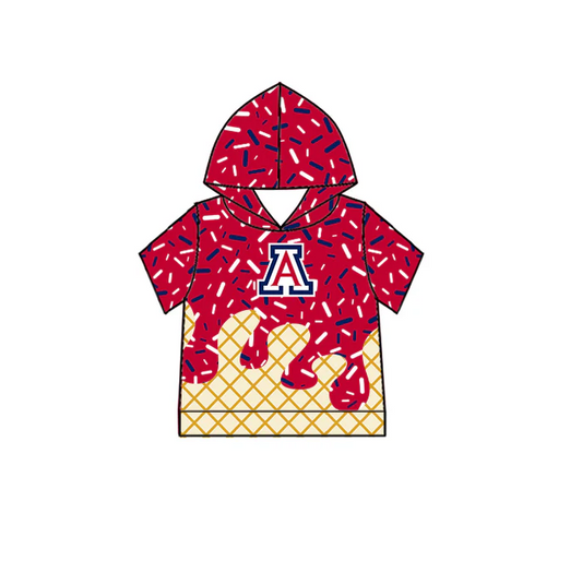 7.2 Preorder (moq 5)Baby Boys Red Short Sleeves W Drip Team Hoodies Top
