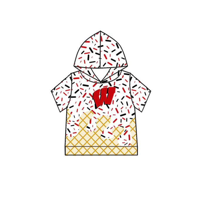 7.2 Preorder (moq 5)Baby Boys Short Sleeves Red W Drip Team Hoodies Top