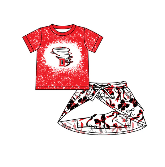 7.3Preorder (moq 5)Baby Girls Short Sleeves Tornados Top Bows Skorts Team Sets