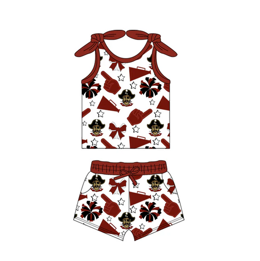 7.3 Preorder (moq 5)Baby Girls Wine RAIDERS Bow Top Shorts Team Sets