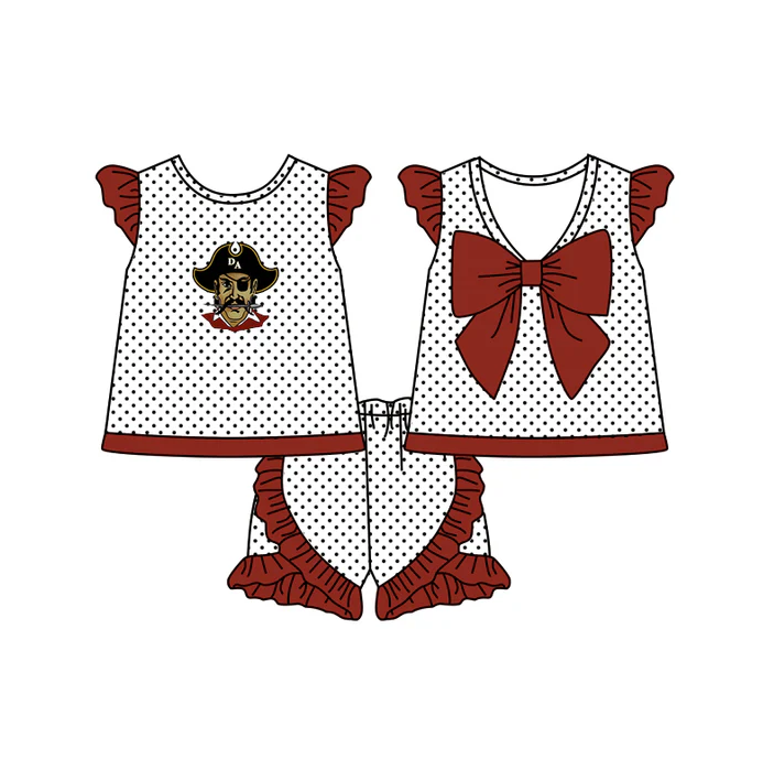 7.3 Preorder (moq 5)Baby Girls Wine RAIDERS Top Ruffle Shorts Team Sets