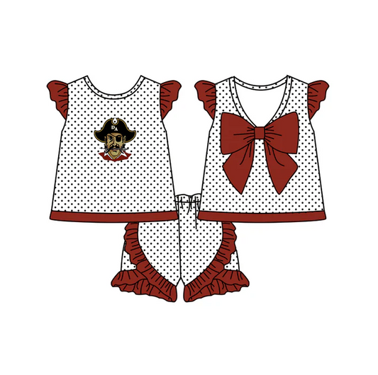 7.3 Preorder (moq 5)Baby Girls Wine RAIDERS Top Ruffle Shorts Team Sets
