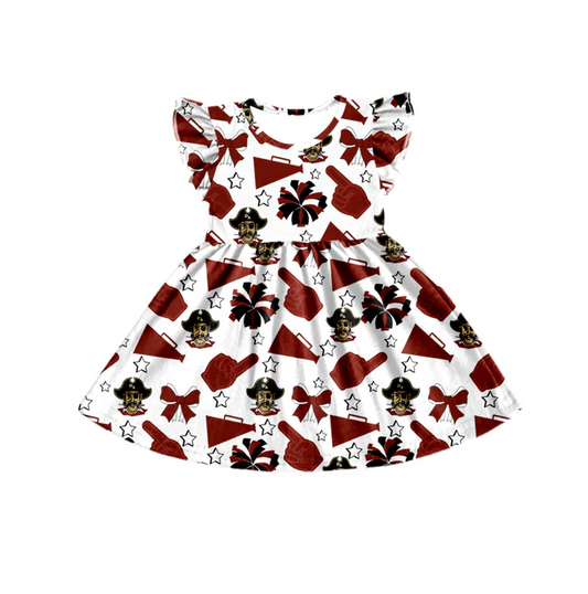 7.3 preorder(moq 5) Baby Girls Raiders Wine Cheer Team Knee Length Dresses