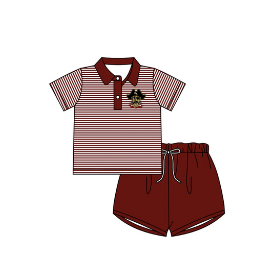 7.3 preorder(moq 5) Baby Boys Raiders Wine Team Tee Shirt Shorts Clothes Sets