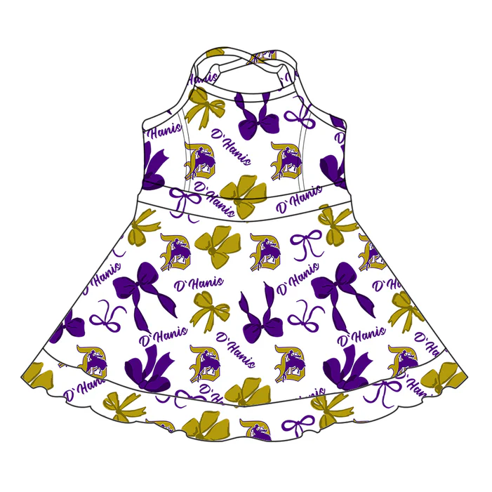7.3 Preorder (moq 5)Baby Girls Purple Strap Horse Rodeos Bows Plaid Shorts Ruffle Team Knee Length Dresses