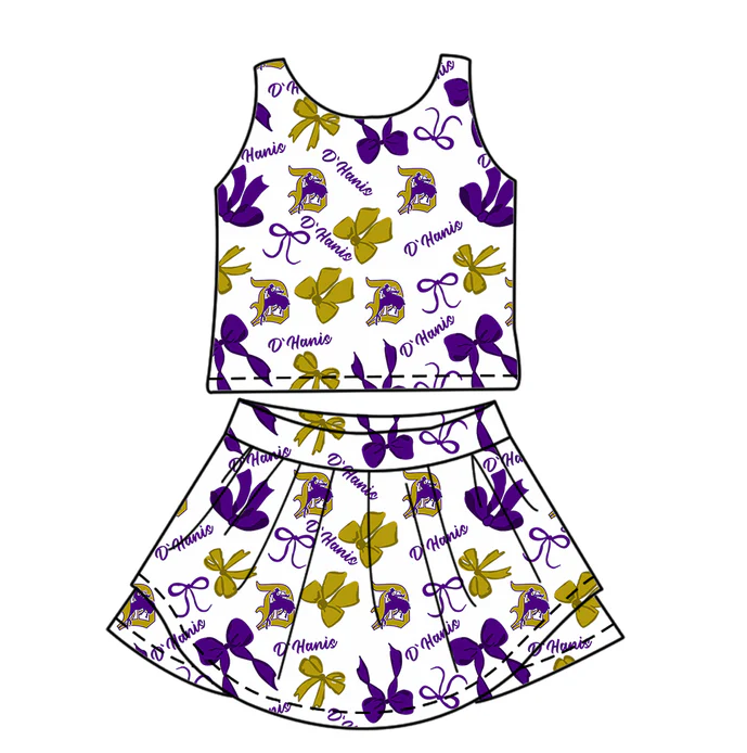 7.3 Preorder (moq 5)Baby Girls Purple Sleeveless Horse Rodeos Bows Plaid Top Skorts Team Set