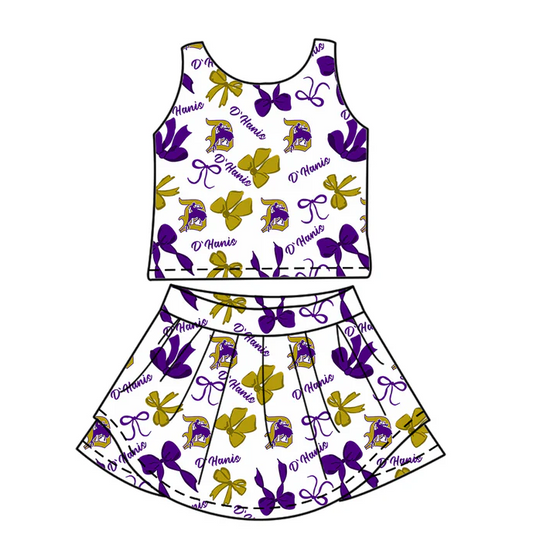 7.3 Preorder (moq 5)Baby Girls Purple Sleeveless Horse Rodeos Bows Plaid Top Skorts Team Set