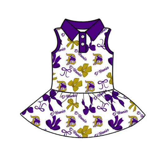 7.3 Preorder (moq 5)Baby Girls Purple Sleeveless Horse Rodeos Bows Plaid Button Team Knee Length Dresses