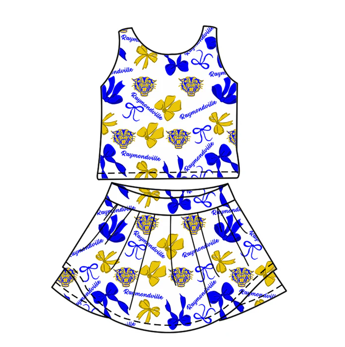 7.3 Preorder (moq 5)Baby Girls Sleeveless Raymondville Bows Plaid Top Skorts Team Set