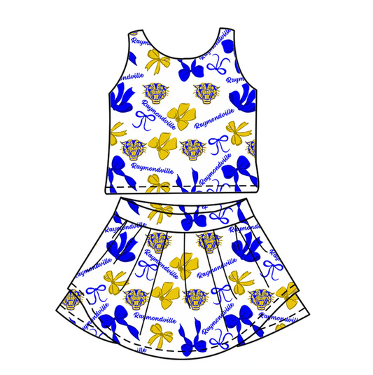7.3 Preorder (moq 5)Baby Girls Sleeveless Raymondville Bows Plaid Top Skorts Team Set